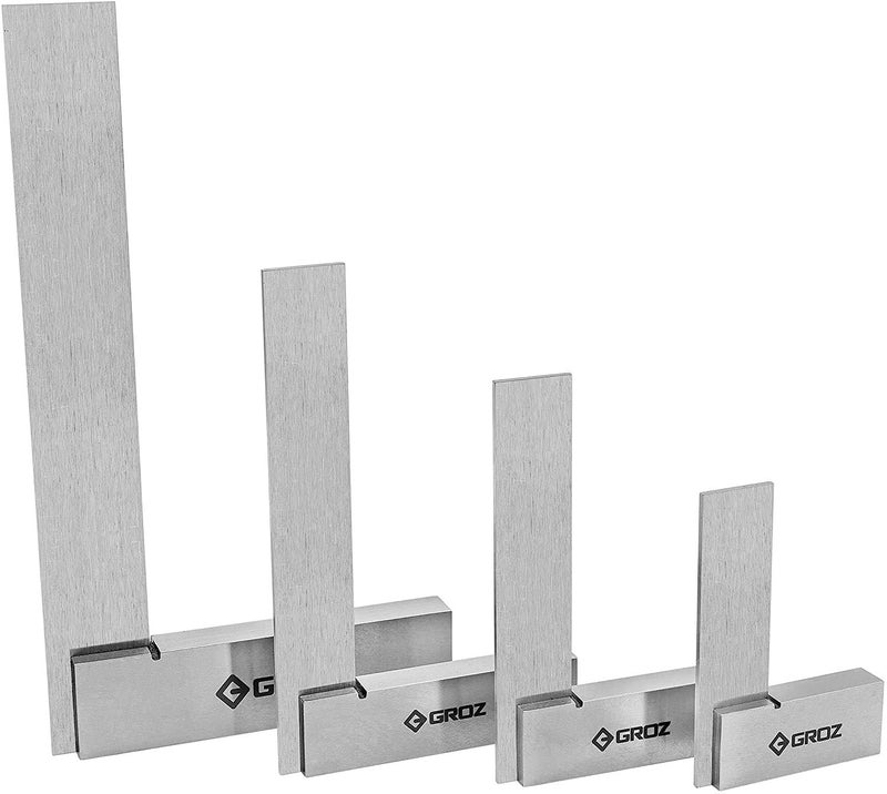 Groz 4-Piece Machinist Steel Square Set | 2-in, 3-in, 4-in & 6-in Squares | 48-72 Micron Squareness | Hardened Steel | for General Purpose, Machinery & Woodworking Applications (01110) - Image 1